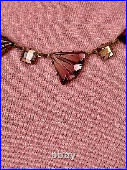 Vintage Vauxhall Art Deco Czech Purple Geometric w Faceted Glass Necklace C 1930