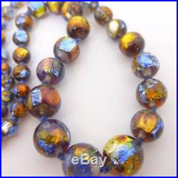 Vintage Venetian Art Deco Opalescent Bi Colour Foil Glass Bead Necklace