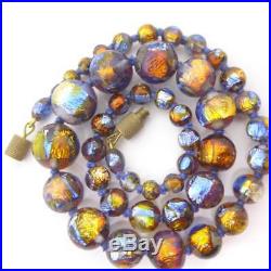 Vintage Venetian Art Deco Opalescent Bi Colour Foil Glass Bead Necklace