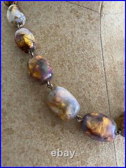 Vintage Venetian Art deco Fire Opal Foil Glass Beads Necklace