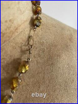 Vintage Venetian Art deco Fire Opal Foil Glass Beads Necklace