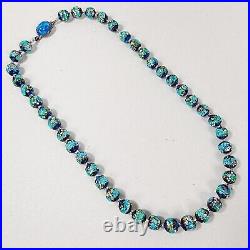 Vintage Venetian Dichroic Foil Blue Art Deco Glass Beaded Necklace