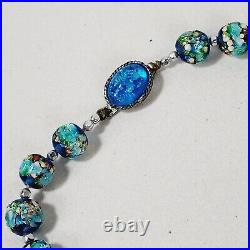 Vintage Venetian Dichroic Foil Blue Art Deco Glass Beaded Necklace