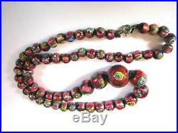 Vintage Venetian Foil Millefiori Glass Bead Necklace Pink Foil Beads Art Deco