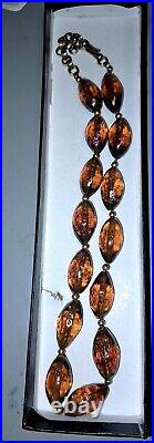 Vintage Venetian Irredescent ART Deco Glass Olive ALMOND Shells Necklace