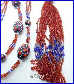 Vintage Venetian Moretti Millefiori Glass Art Deco Glass Bead Sautoir Necklace