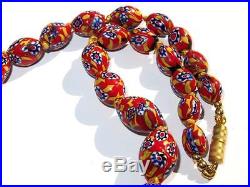 Vintage Venetian Red MIX Millefiori Bead Necklace Art Deco