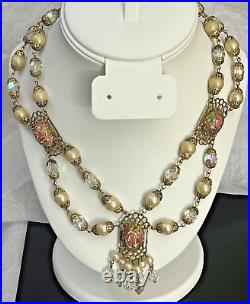 Vintage Wedding Cake Necklace Murano Venetian Glass Estate Jewelry Art Deco Pink