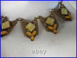 Vintage Yellow Enamel & Glass Stones Art Deco Necklace