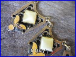 Vintage Yellow Enamel & Glass Stones Art Deco Necklace