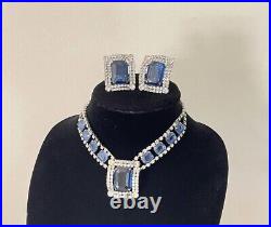 Vintage art deco Delizza & Elster Juliana emerald cut sapphire parure necklace