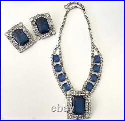 Vintage art deco Delizza & Elster Juliana emerald cut sapphire parure necklace