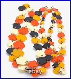 Vintage art deco long hexagons galalith galalite necklace