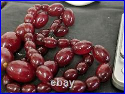 Vintage authentic Cherry Amber Bakelite Bead Necklace 67g Large bead 2.9cm apx