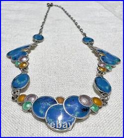 Vintage c 1930 Art Deco Sterling Silver Enamel BUBBLE Necklace