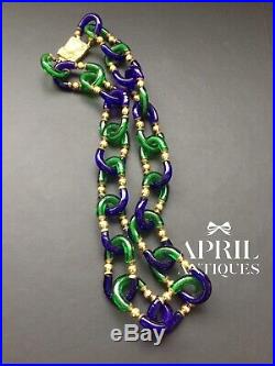 Vintage italian Archimede Seguso blue Green art deco beaded glass necklace