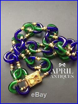 Vintage italian Archimede Seguso blue Green art deco beaded glass necklace