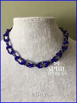 Vintage italian Archimede Seguso blue art deco beaded glass necklace