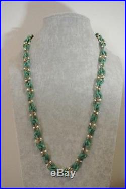 Vintage italian Archimede Seguso green art deco beaded glass necklace