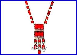 Vtg 1920-30s ART DECO Signed CZECH RUBY RED Architectural STEPPED GLASS NECKLACE