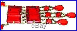Vtg 1920-30s ART DECO Signed CZECH RUBY RED Architectural STEPPED GLASS NECKLACE