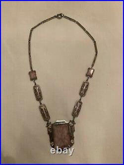 Vtg 1920 MAX NEIGER art deco enamel lilac silver tone necklace