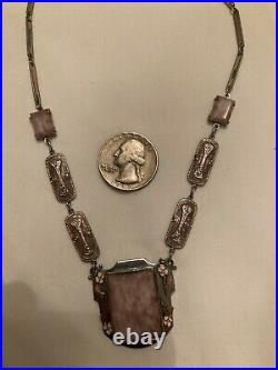 Vtg 1920 MAX NEIGER art deco enamel lilac silver tone necklace
