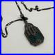 Vtg 1920’s Art Deco 925 Sterling Silver Marcasite Green Glass Pendant Necklace