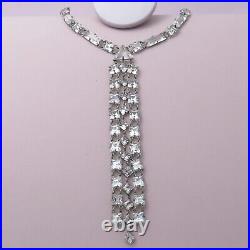 Vtg 1920s Art Deco Flapper Open Back Glass Crystal 4 Pendant Necklace