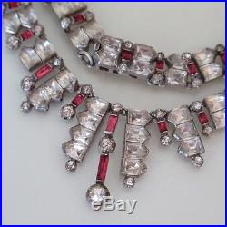 Vtg 1920s Art Deco Sterling Silver Paste Foiled Glass Necklace