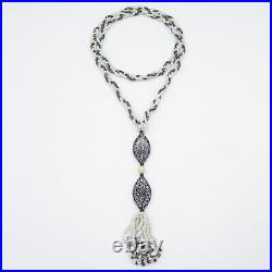 Vtg 1920s Art Deco Venetian Glass Millefiori Tabular Glass Bead Flapper Necklace
