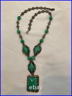 Vtg 1920s MAX NEIGER green peking glass art deco necklace
