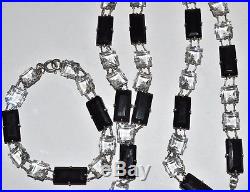 Vtg 1930 Art Deco Open Back Black White Crystal Glass Necklace & Bracelet