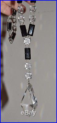 Vtg 1930 Art Deco Open Back Black White Crystal Glass Necklace & Bracelet