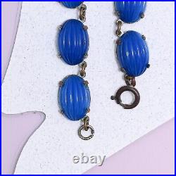Vtg 1930S Art Deco Signed Czech MELON MUGHAL Blue Glass Necklace