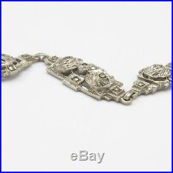 Vtg 1930s Art Deco German Sterling Silver Flower Marcasite Link Necklace