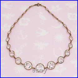 Vtg 1930s Art Deco Signed Czech Open Back Bezel Set 13mm Crystal Glass Necklace
