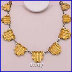 Vtg 1930s Art Deco Signed Czech Yellow Step Glass Necklace