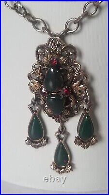 Vtg 1930s Czech Art Deco Glass Dangle Pendant Necklace Multi Layers