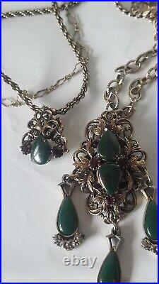 Vtg 1930s Czech Art Deco Glass Dangle Pendant Necklace Multi Layers