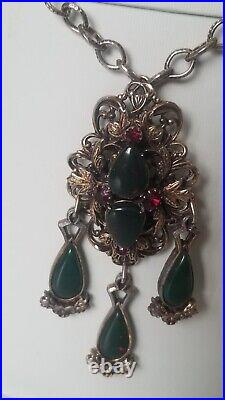 Vtg 1930s Czech Art Deco Glass Dangle Pendant Necklace Multi Layers