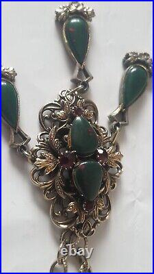 Vtg 1930s Czech Art Deco Glass Dangle Pendant Necklace Multi Layers