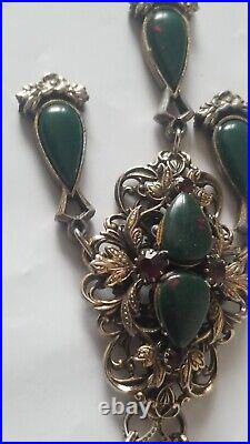 Vtg 1930s Czech Art Deco Glass Dangle Pendant Necklace Multi Layers