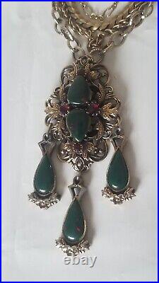 Vtg 1930s Czech Art Deco Glass Dangle Pendant Necklace Multi Layers