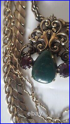 Vtg 1930s Czech Art Deco Glass Dangle Pendant Necklace Multi Layers