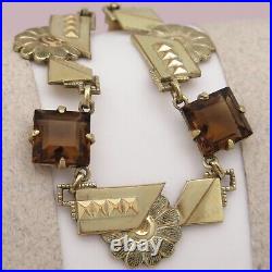 Vtg 1930s High Art Deco Gold Plated Glass Open Back Geometric Necklace
