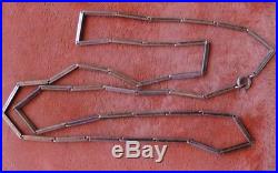 Vtg 1930s MODERNIST Unique Link STERLING 24 Art Deco Long BAR CHAIN NECKLACE