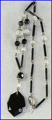 Vtg Antique 1920's Art Deco Black Czech Glass Necklace