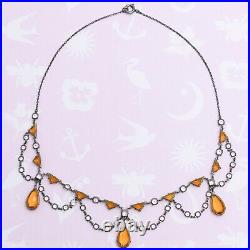 Vtg Antique 1920s Art Deco Open Back Glass Crystal Festoon Necklace