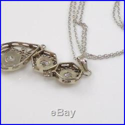 Vtg Antique Art Deco 14K White Gold Filigree 0.30ctw Diamond Necklace 16 LFL3